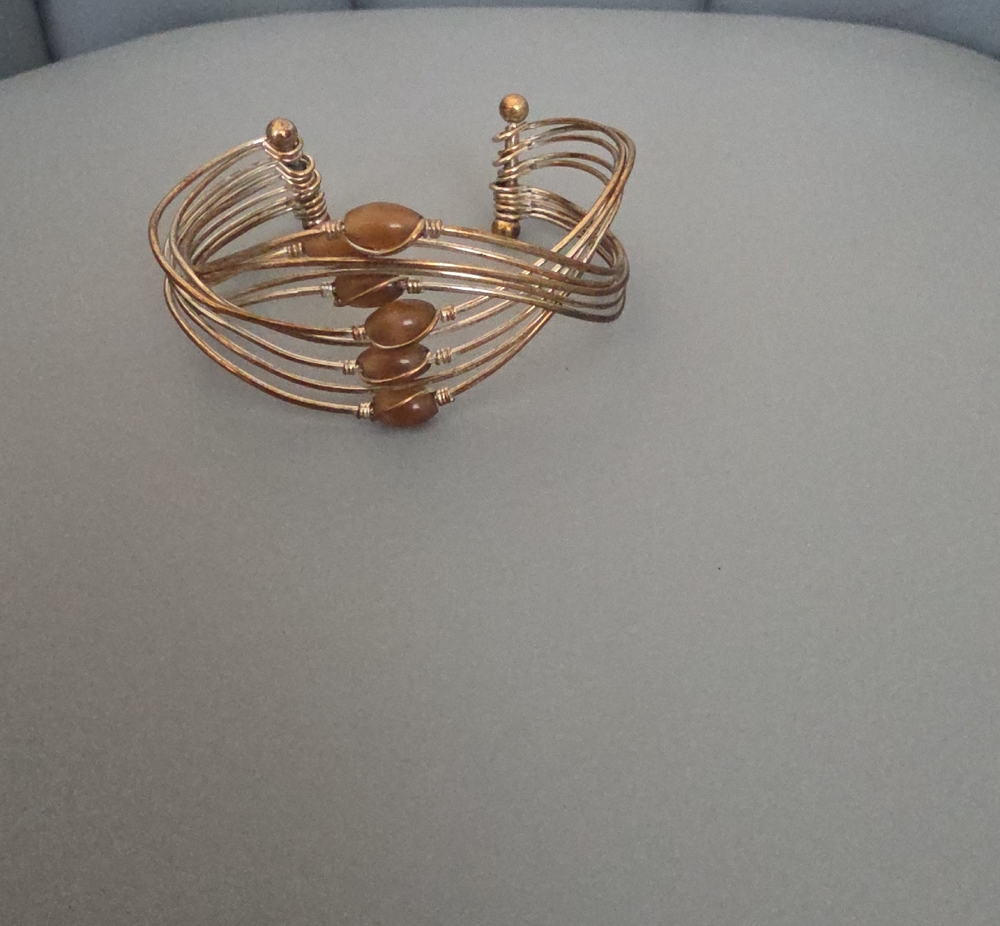 Gold-Tone Multi-Wire Cuff Bracelet with Brown Accent Stones